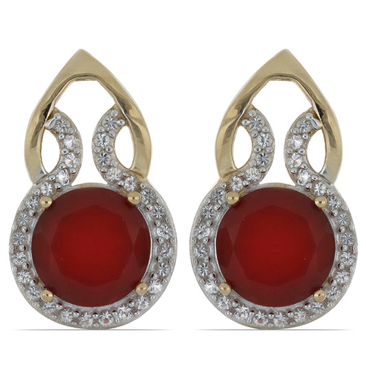 Goldplattierte Silberohrringe mit rotem Quarz aus Spruce Pine und weißem Topas