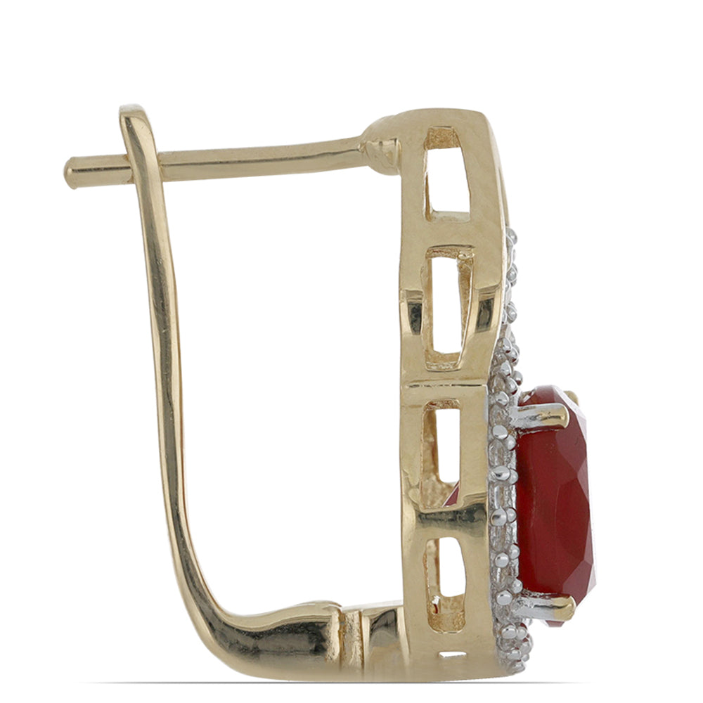 Goldplattierte Silberohrringe mit rotem Quarz aus Spruce Pine und weißem Topas 2 