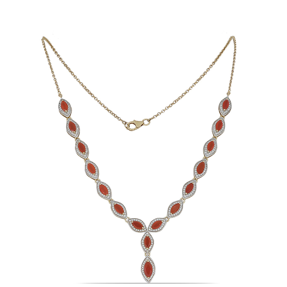 Goldplattierte Silberhalskette mit rotem Quarz aus Spruce Pine 1 