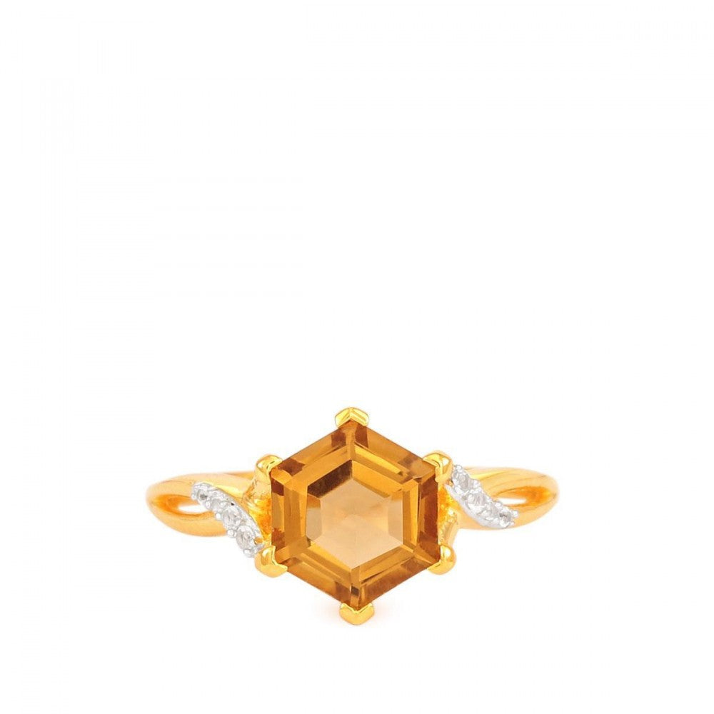 Goldplattierter Silberring mit Cognac-Quarz und weißem Topas 1 