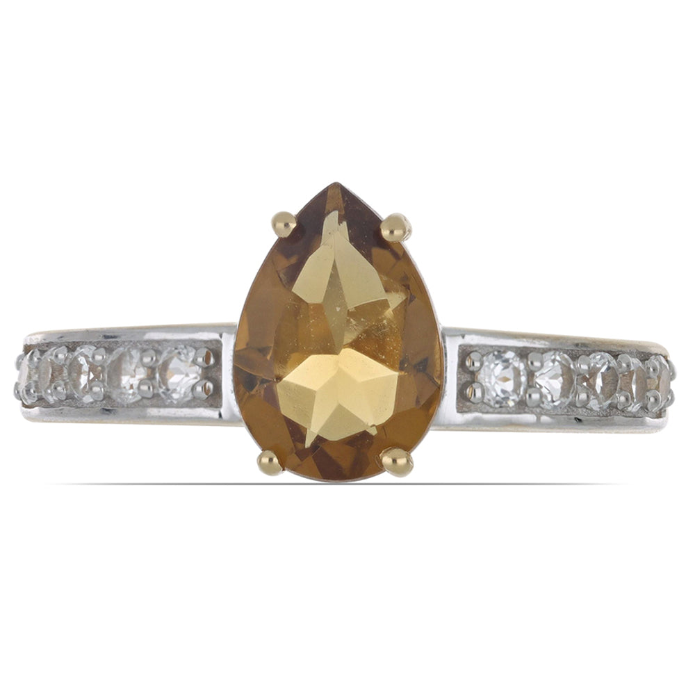 Goldplattierter Silberring mit Cognac-Quarz und weißem Topas