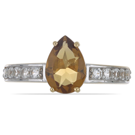 Goldplattierter Silberring mit Cognac-Quarz und weißem Topas
