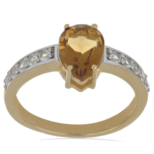 Goldplattierter Silberring mit Cognac-Quarz und weißem Topas
