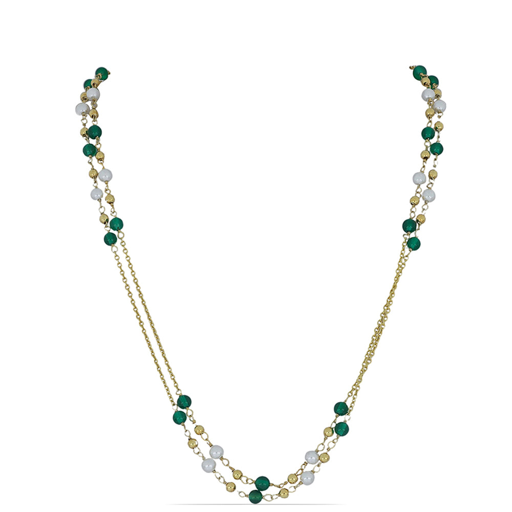 Silberhalskette mit grünem Achat aus Spruce Pine und weißer Süßwasserperle 1 