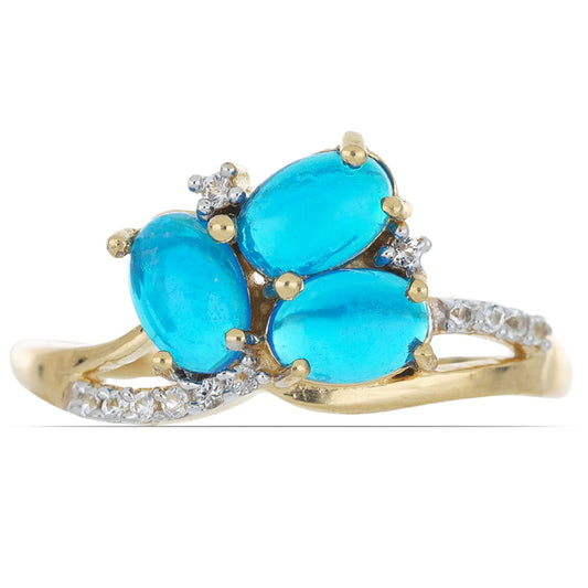 Goldplattierter Silberring mit blauem äthiopischem Opal aus Lega Dembi und weißem Topas