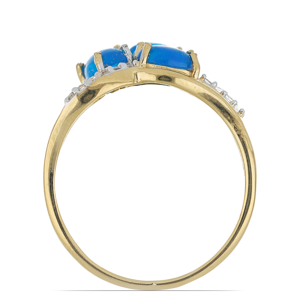 Goldplattierter Silberring mit blauem äthiopischem Opal aus Lega Dembi und weißem Topas