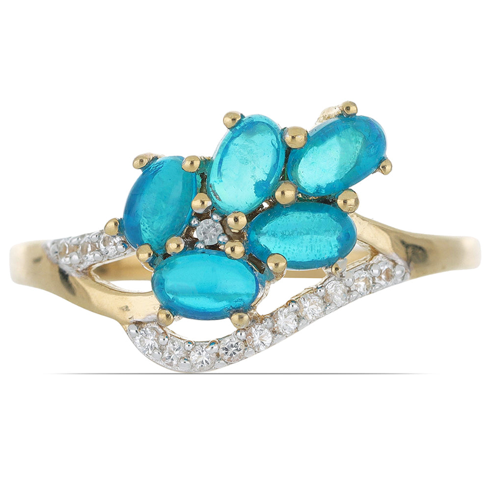 Goldplattierter Silberring mit blauem äthiopischem Opal aus Lega Dembi und weißem Topas 1 