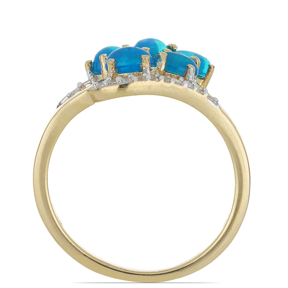 Goldplattierter Silberring mit blauem äthiopischem Opal aus Lega Dembi und weißem Topas