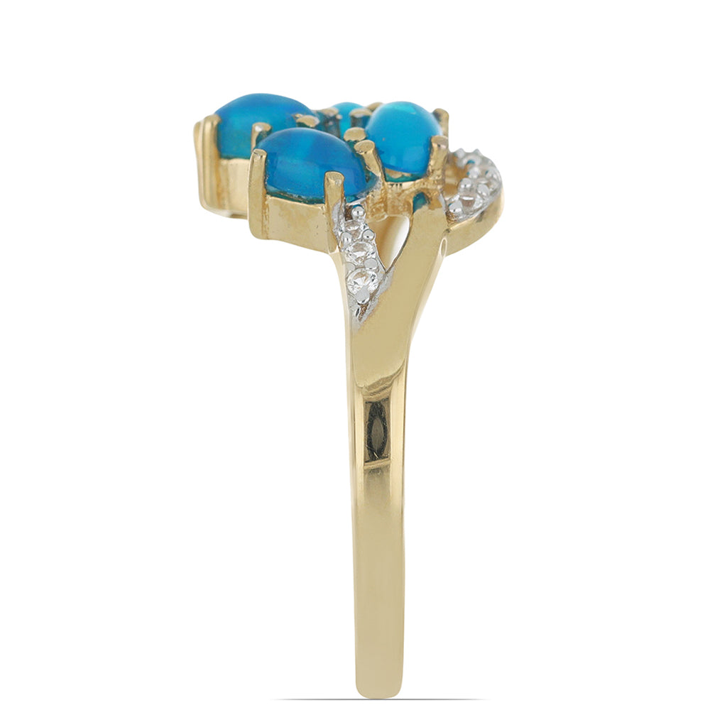 Goldplattierter Silberring mit blauem äthiopischem Opal aus Lega Dembi und weißem Topas