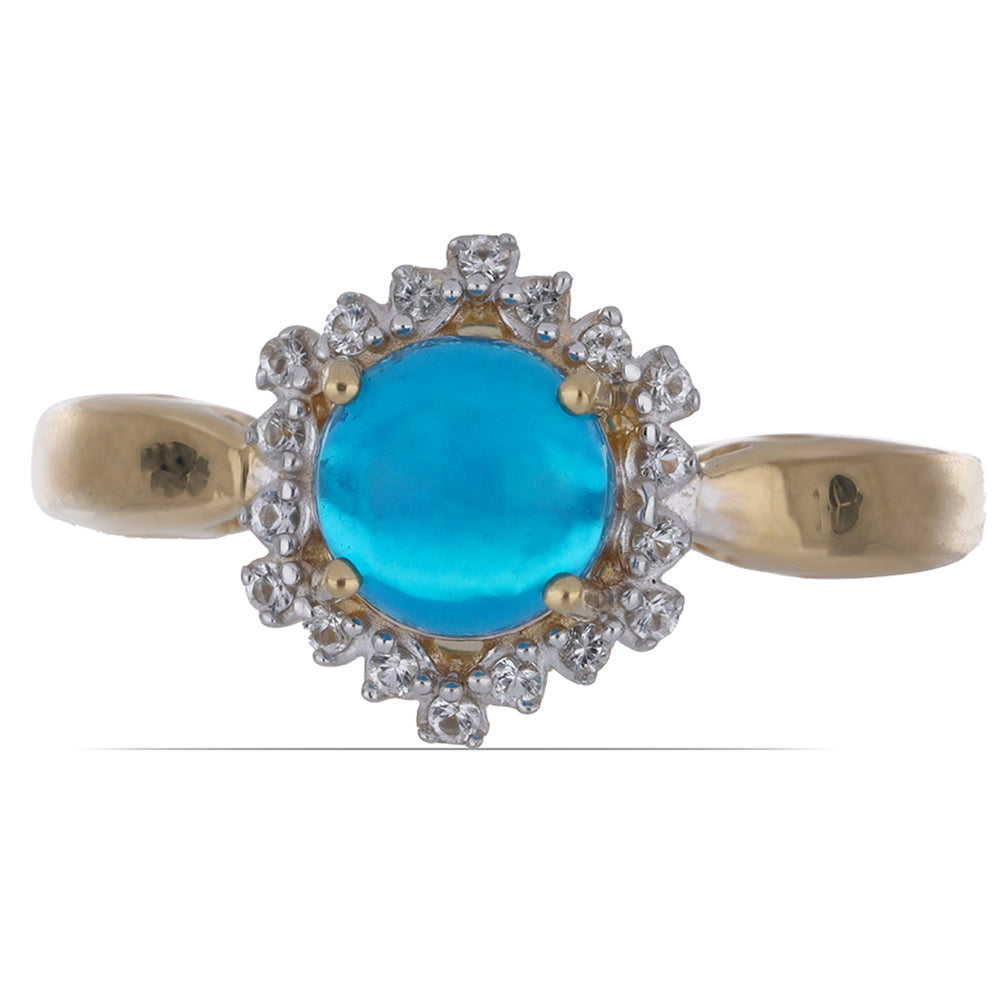 Goldplattierter Silberring mit blauem äthiopischem Opal aus Lega Dembi und weißem Topas