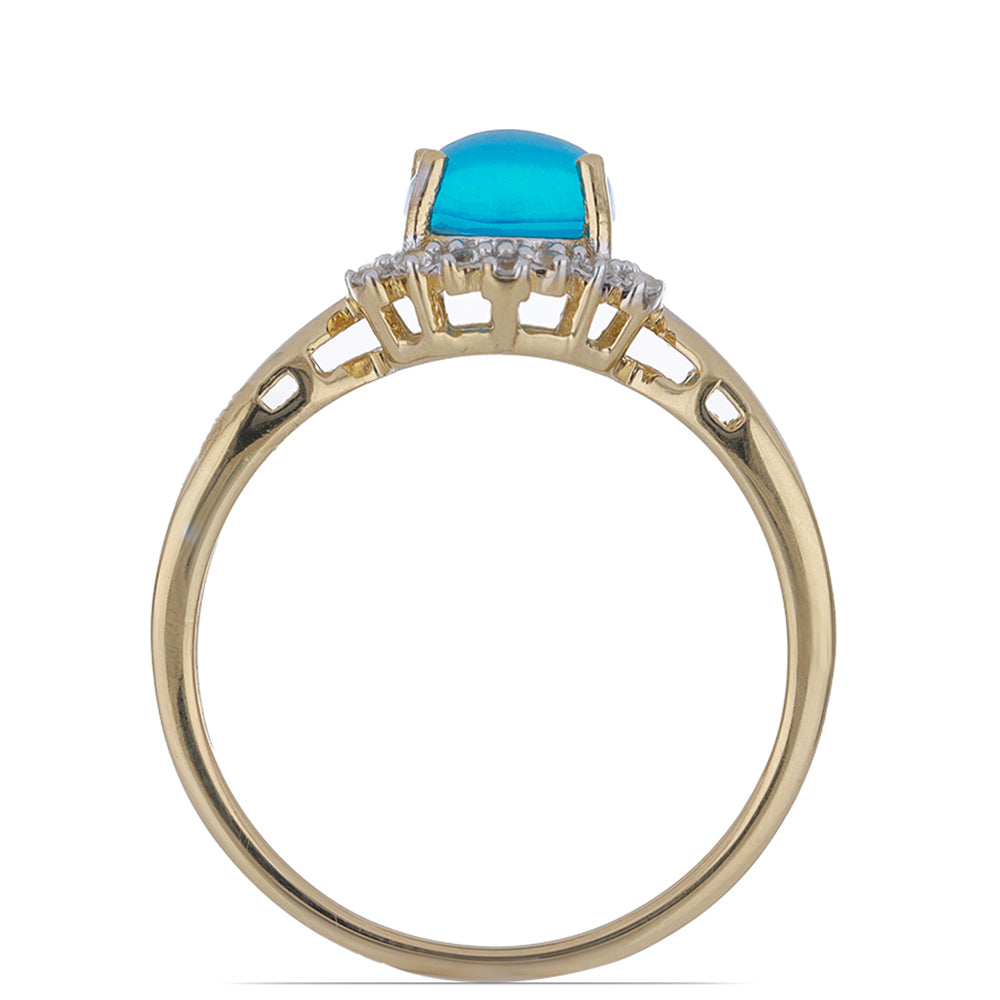 Goldplattierter Silberring mit blauem äthiopischem Opal aus Lega Dembi und weißem Topas 3 