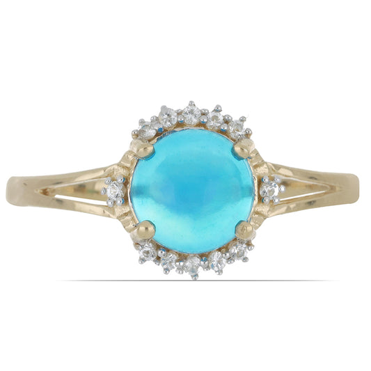 Goldplattierter Silberring mit blauem äthiopischem Opal aus Lega Dembi und weißem Topas