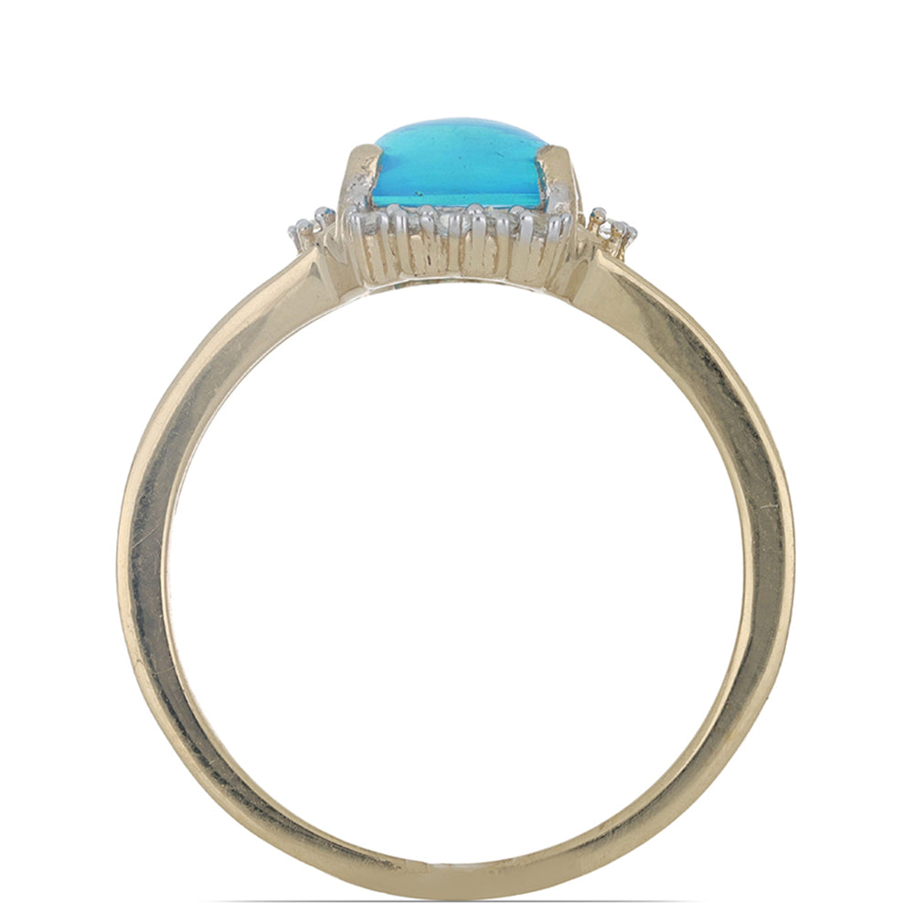 Goldplattierter Silberring mit blauem äthiopischem Opal aus Lega Dembi und weißem Topas