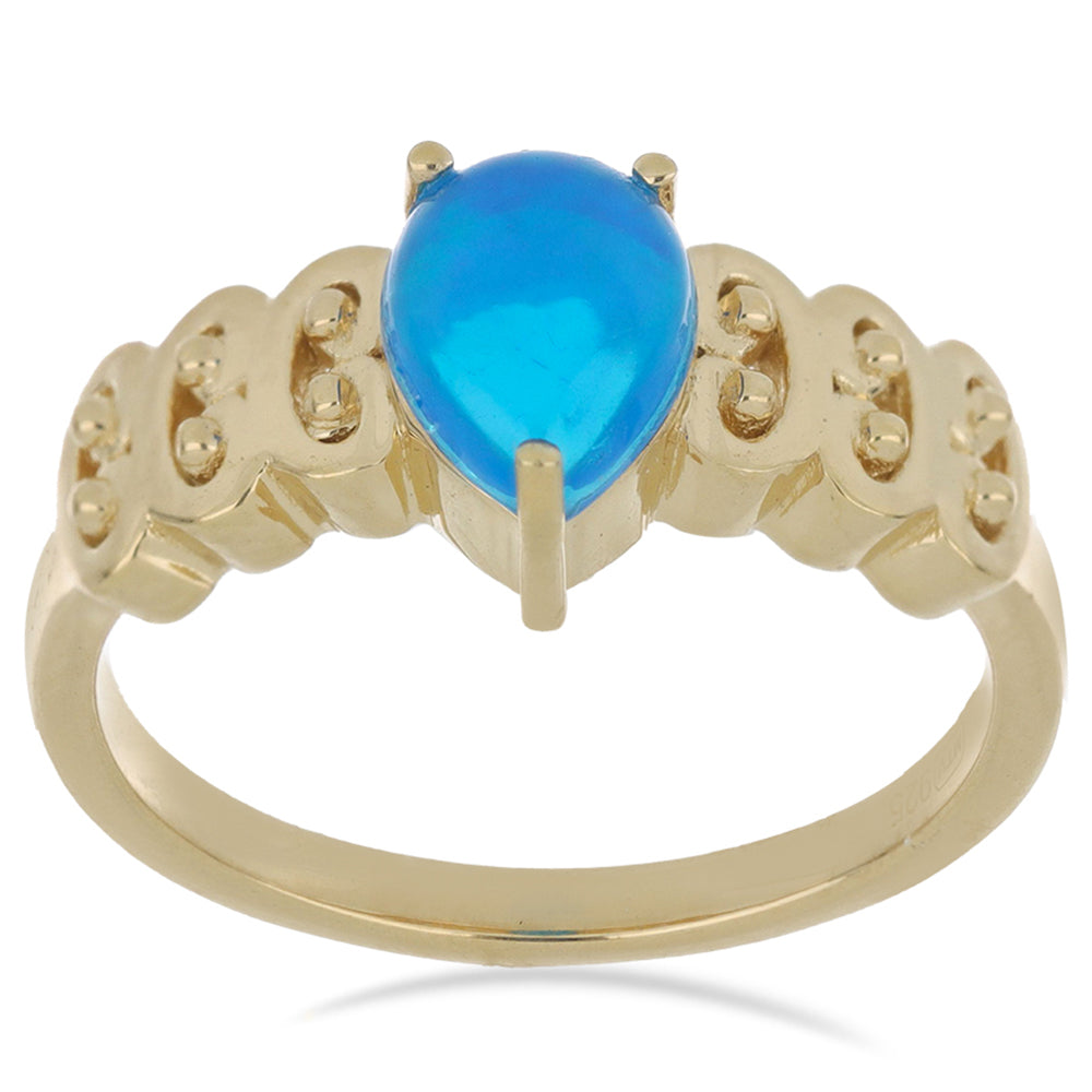 Goldplattierter Silberring mit blauem äthiopischem Opal aus Lega Dembi 2 