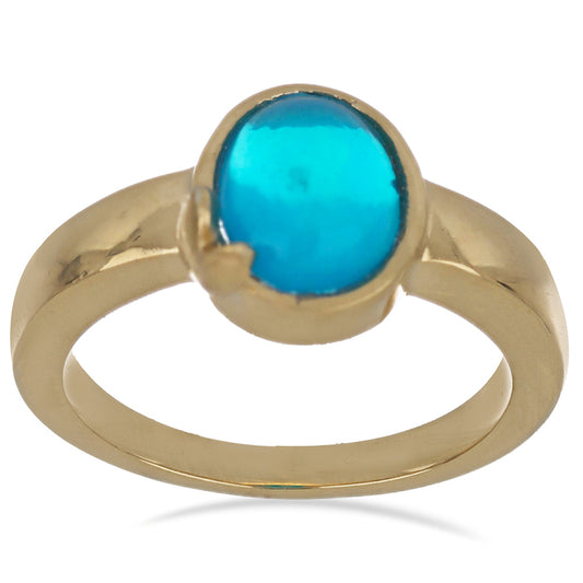 Goldplattierter Silberring mit blauem äthiopischem Opal aus Lega Dembi