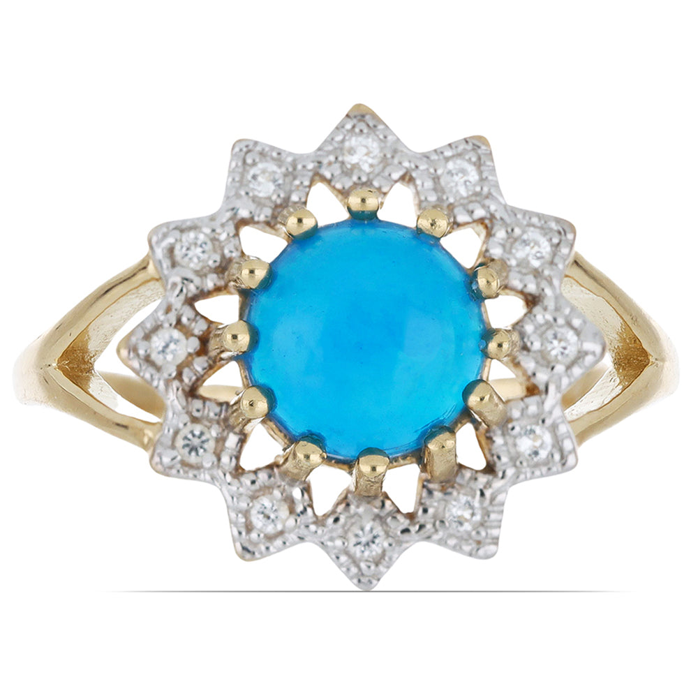 Goldplattierter Silberring mit blauem äthiopischem Opal aus Lega Dembi und weißem Topas 1 