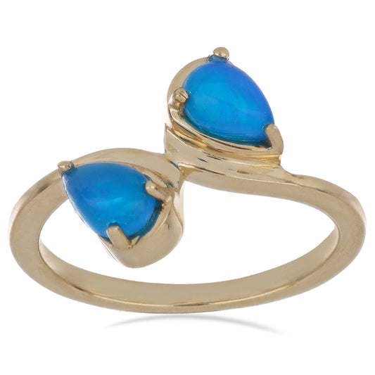 Goldplattierter Silberring mit blauem äthiopischem Opal aus Lega Dembi