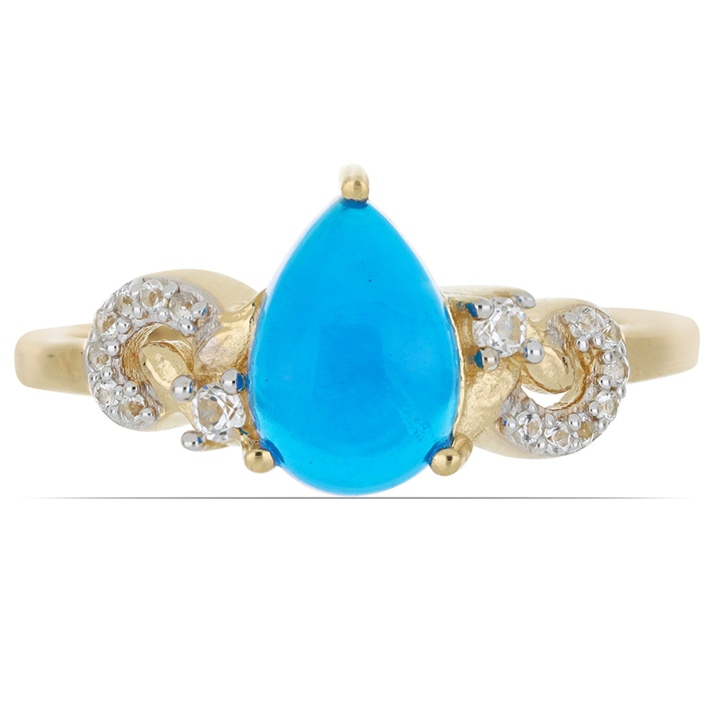 Goldplattierter Silberring mit blauem äthiopischem Opal aus Lega Dembi und weißem Topas 1 