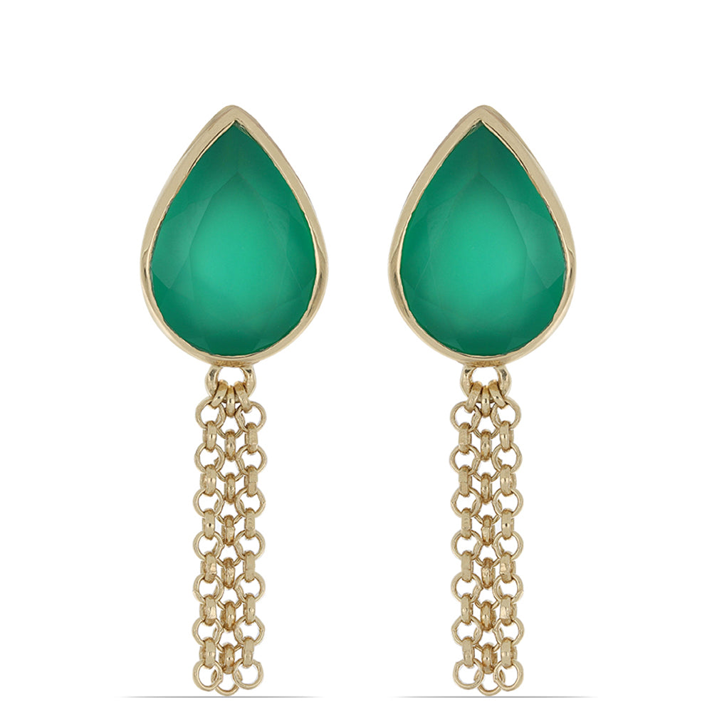 Goldplattierte Silberohrringe mit grünem Achat aus Spruce Pine
