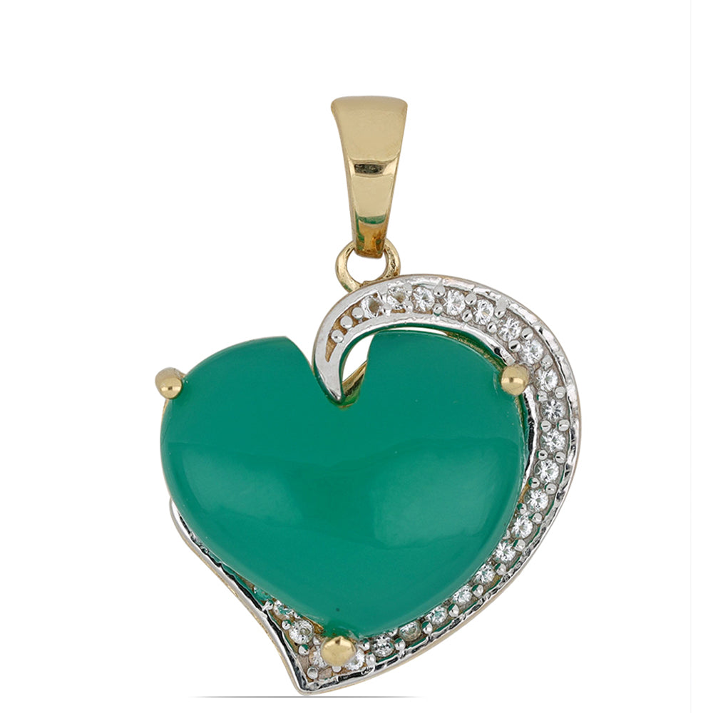 Goldplattierter Silberanhänger mit grünem Achat aus Spruce Pine und weißem Topas 1 