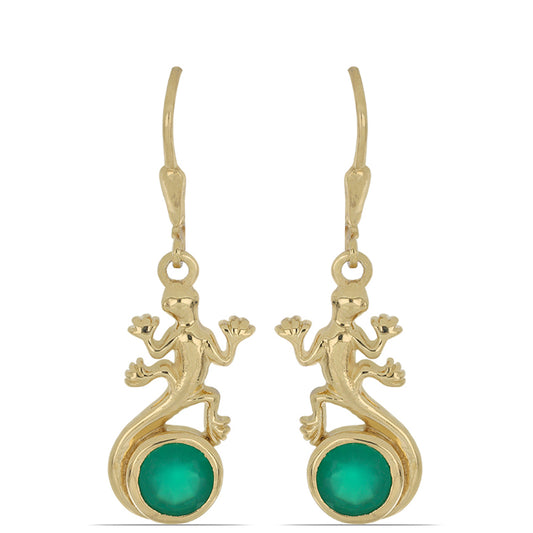 Goldplattierte Silberohrringe mit grünem Achat aus Spruce Pine