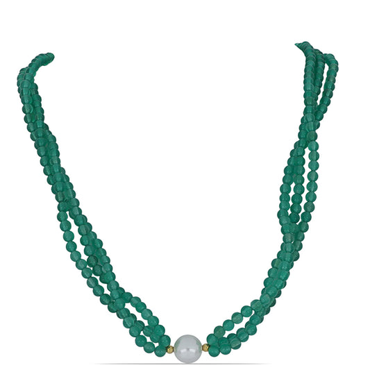 Goldplattierte Silberhalskette mit grünem Achat aus Spruce Pine und weißer Süßwasserperle