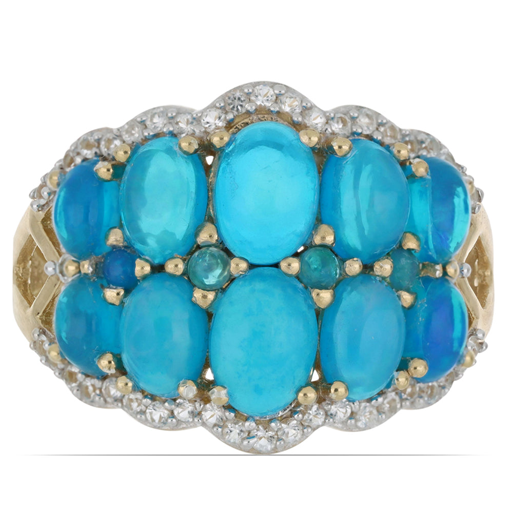 Goldplattierter Silberring mit blauem äthiopischem Opal aus Lega Dembi