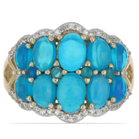 Goldplattierter Silberring mit blauem äthiopischem Opal aus Lega Dembi