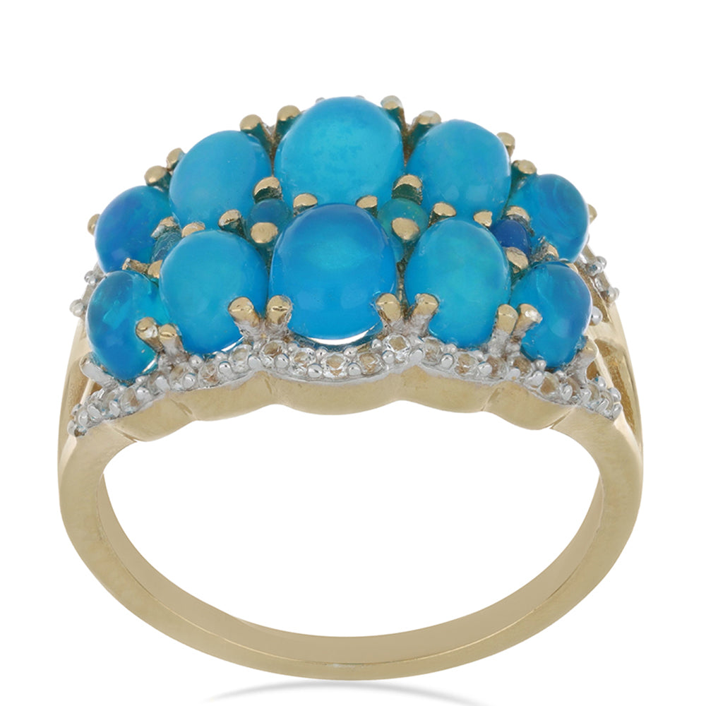 Goldplattierter Silberring mit blauem äthiopischem Opal aus Lega Dembi 2 