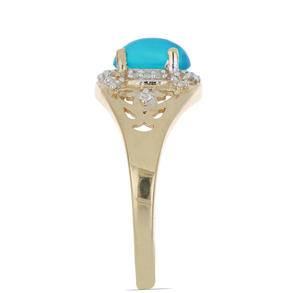 Goldplattierter Silberring mit blauem äthiopischem Opal aus Lega Dembi und weißem Topas 4 