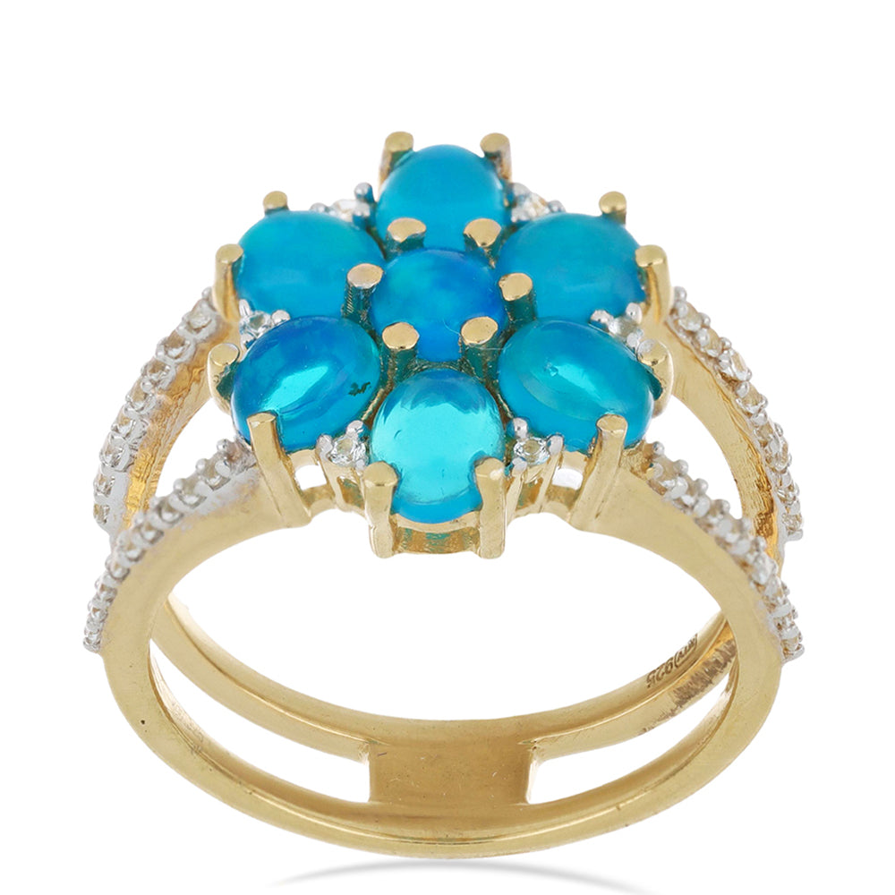 Goldplattierter Silberring mit blauem äthiopischem Opal aus Lega Dembi 2 