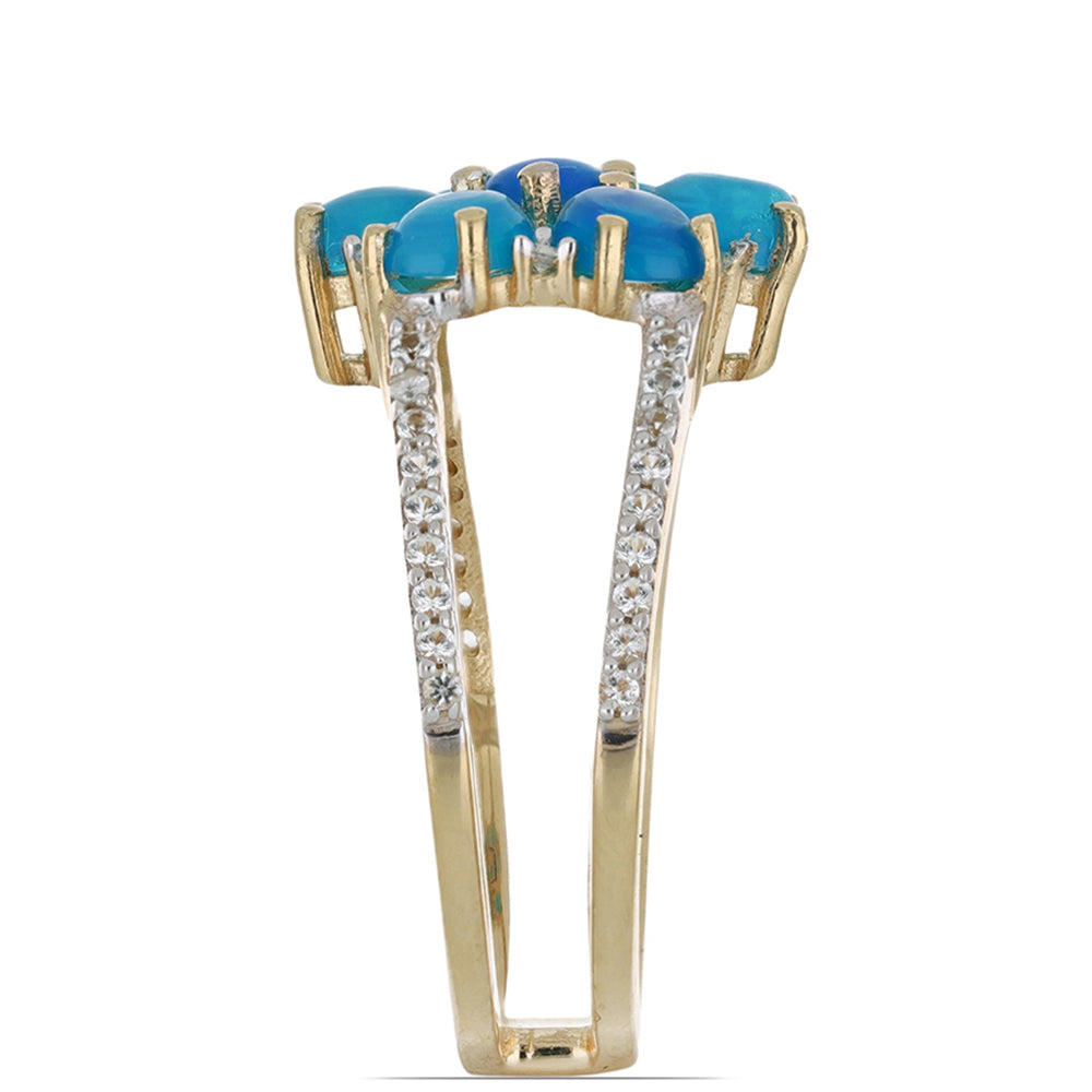 Goldplattierter Silberring mit blauem äthiopischem Opal aus Lega Dembi 4 