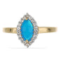 Goldplattierter Silberring mit blauem äthiopischem Opal aus Lega Dembi und weißem Topas