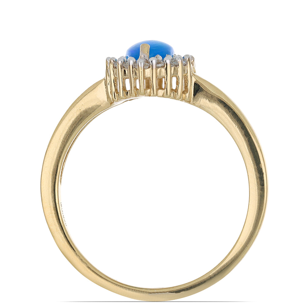 Goldplattierter Silberring mit blauem äthiopischem Opal aus Lega Dembi und weißem Topas