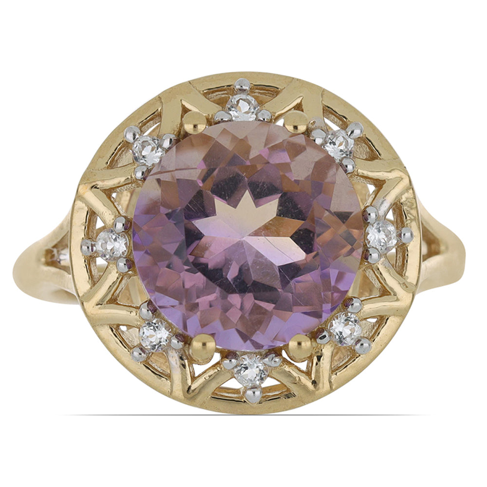 Goldplattierter Silberring mit Amethyst und weißem Topas 1 
