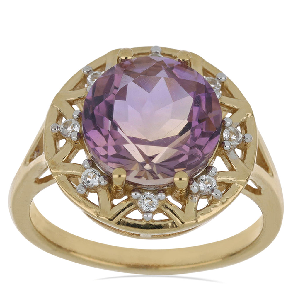 Goldplattierter Silberring mit Amethyst und weißem Topas 2 