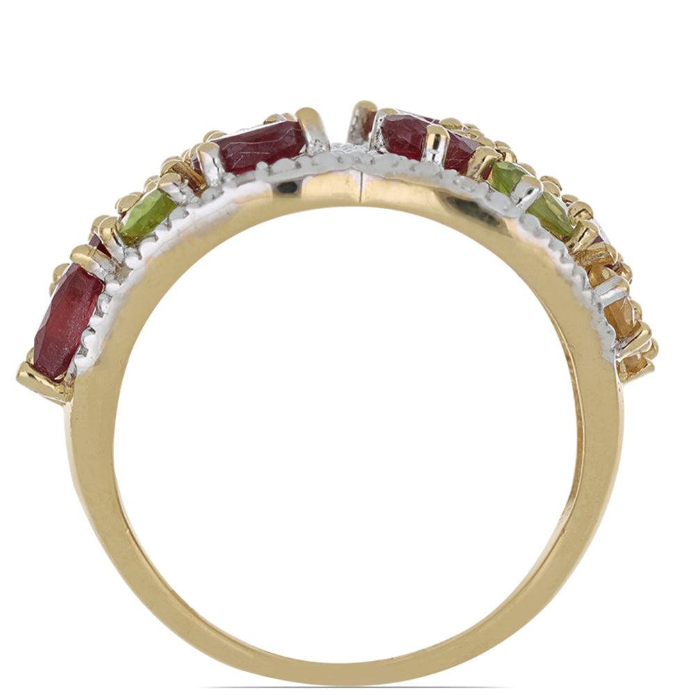 Goldplattierter Silberring mit Rubin aus Madagaskar und Peridot aus Changbai