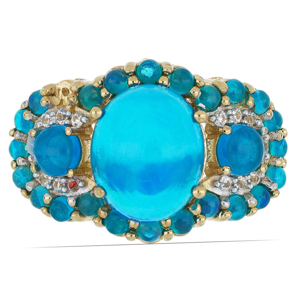 Goldplattierter Silberring mit blauem äthiopischem Opal aus Lega Dembi 1 