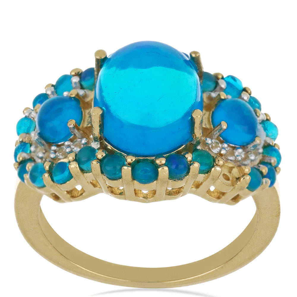 Goldplattierter Silberring mit blauem äthiopischem Opal aus Lega Dembi
