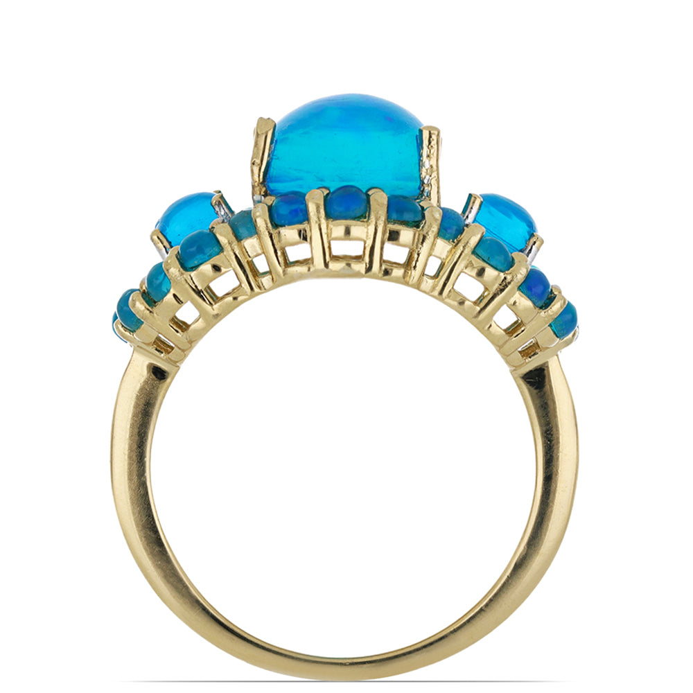 Goldplattierter Silberring mit blauem äthiopischem Opal aus Lega Dembi