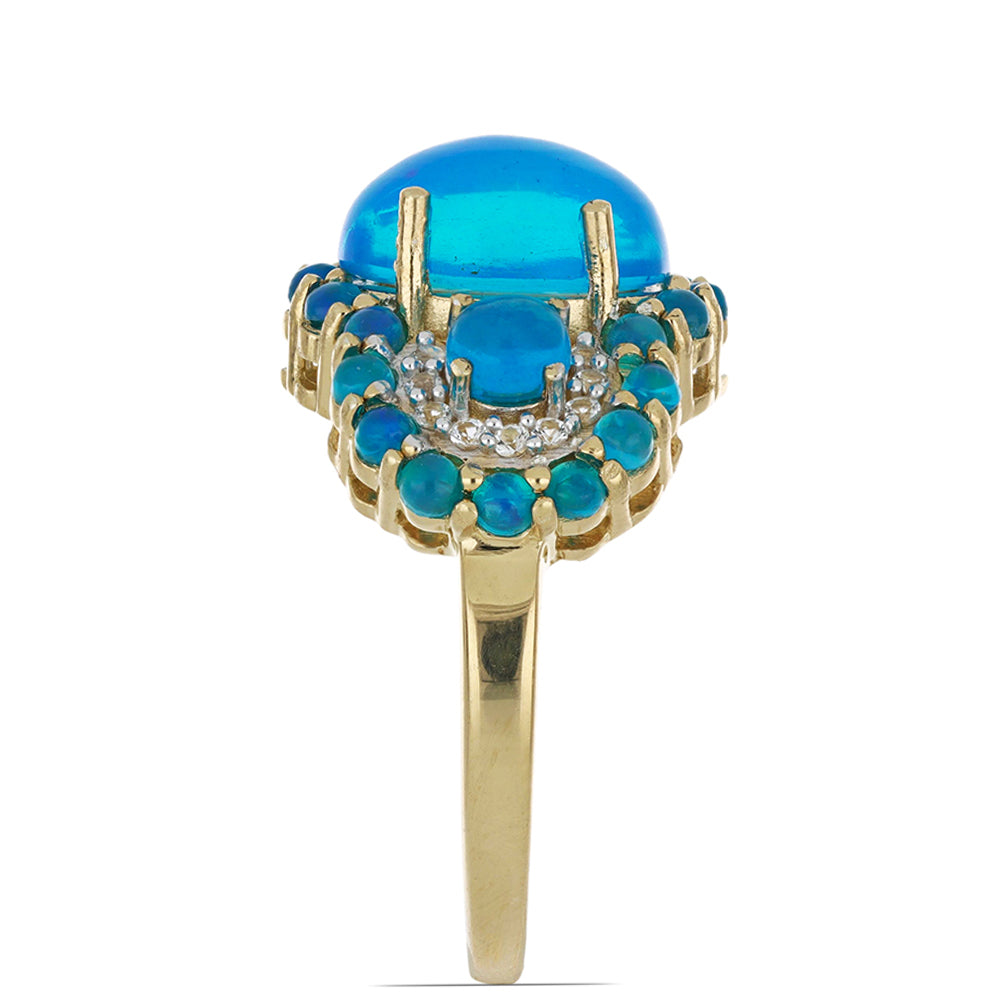 Goldplattierter Silberring mit blauem äthiopischem Opal aus Lega Dembi 4 