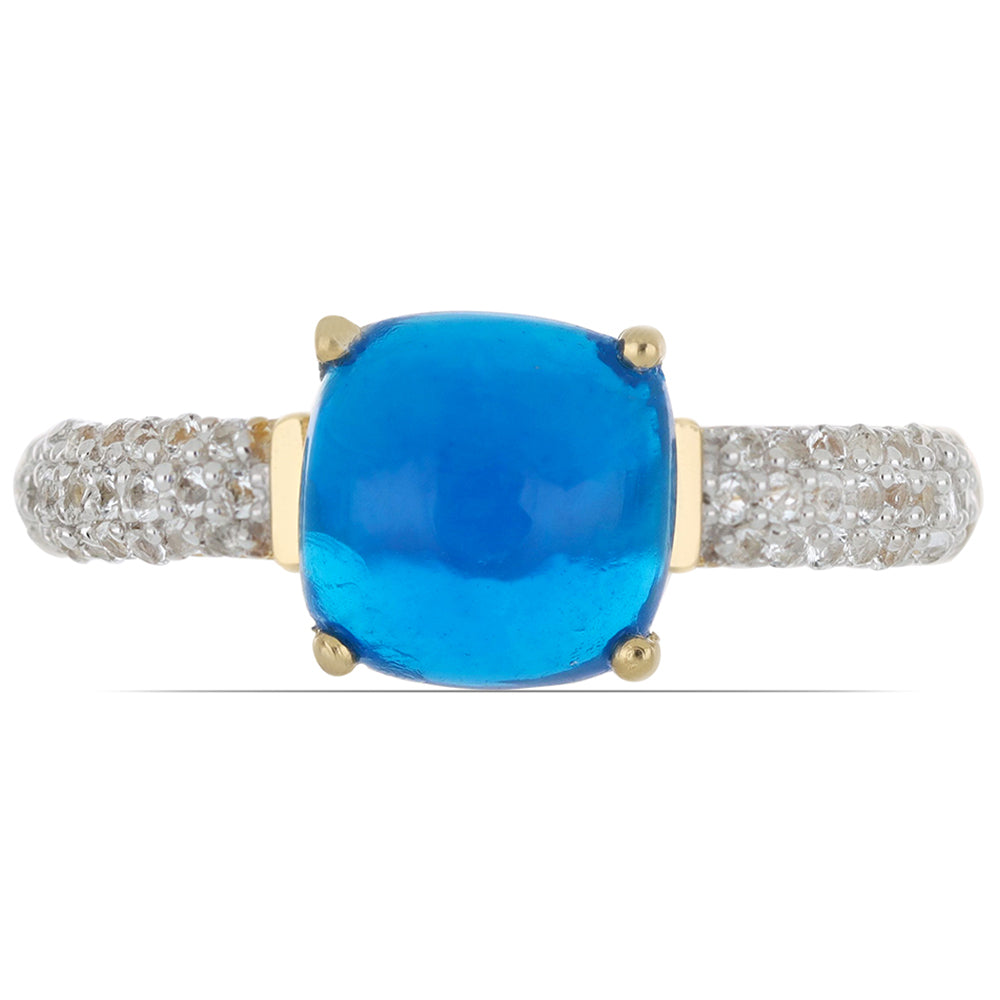 Goldplattierter Silberring mit blauem äthiopischem Opal aus Lega Dembi und weißem Topas 1 