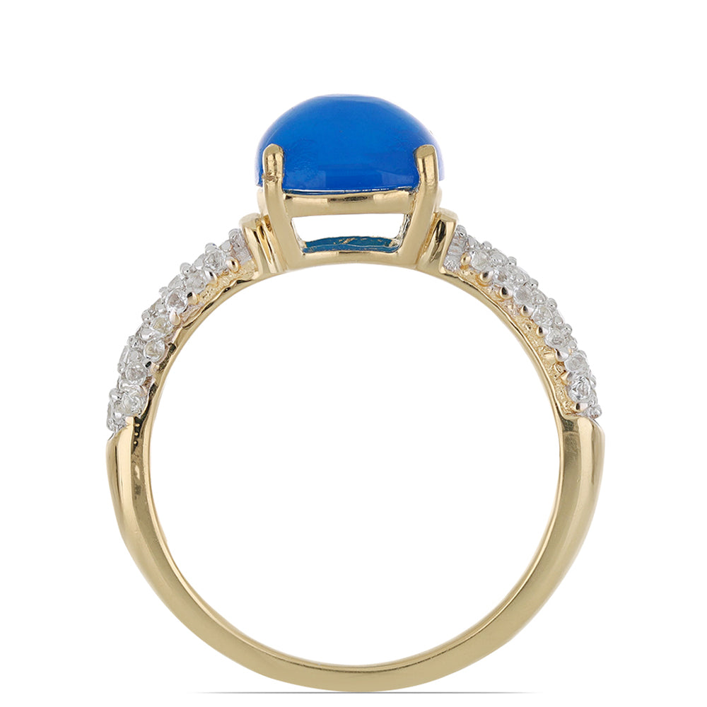 Goldplattierter Silberring mit blauem äthiopischem Opal aus Lega Dembi und weißem Topas 3 