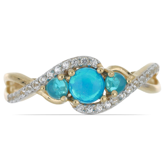 Goldplattierter Silberring mit blauem äthiopischem Opal aus Lega Dembi