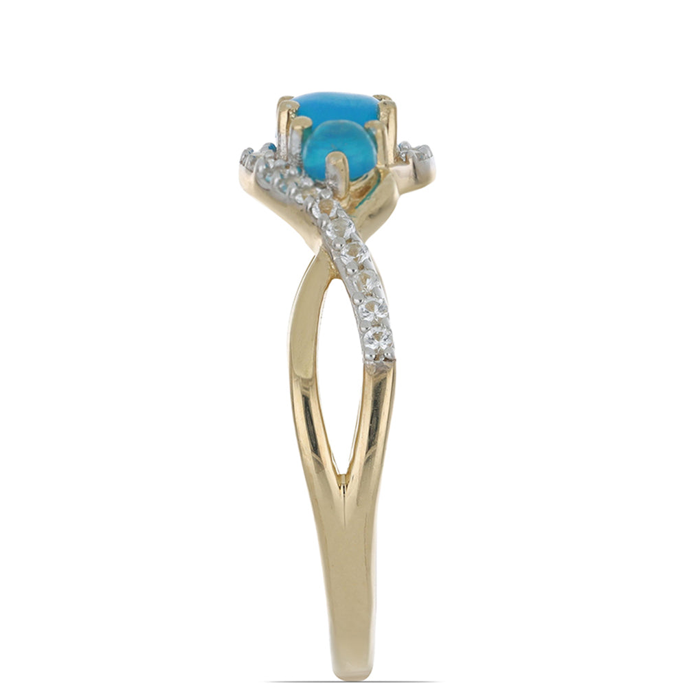 Goldplattierter Silberring mit blauem äthiopischem Opal aus Lega Dembi 4 