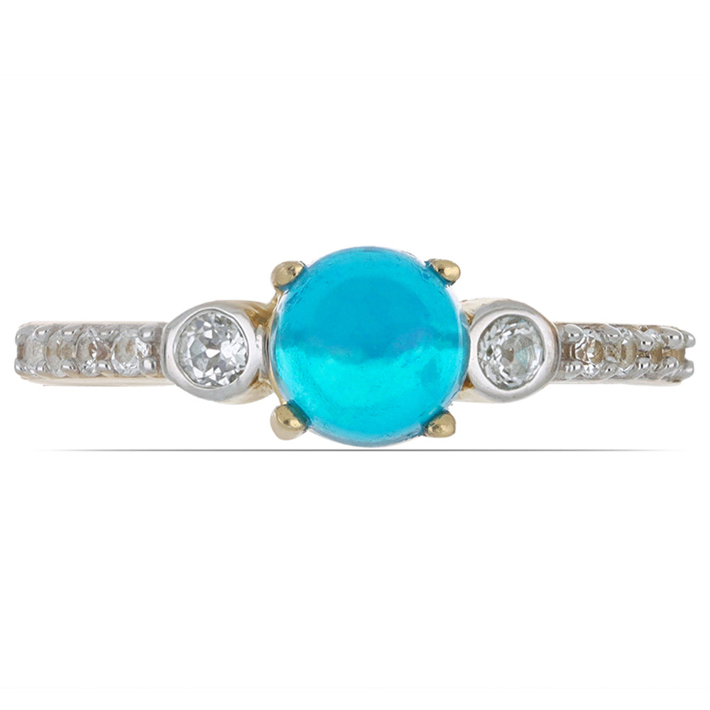 Goldplattierter Silberring mit blauem äthiopischem Opal aus Lega Dembi und weißem Topas 1 