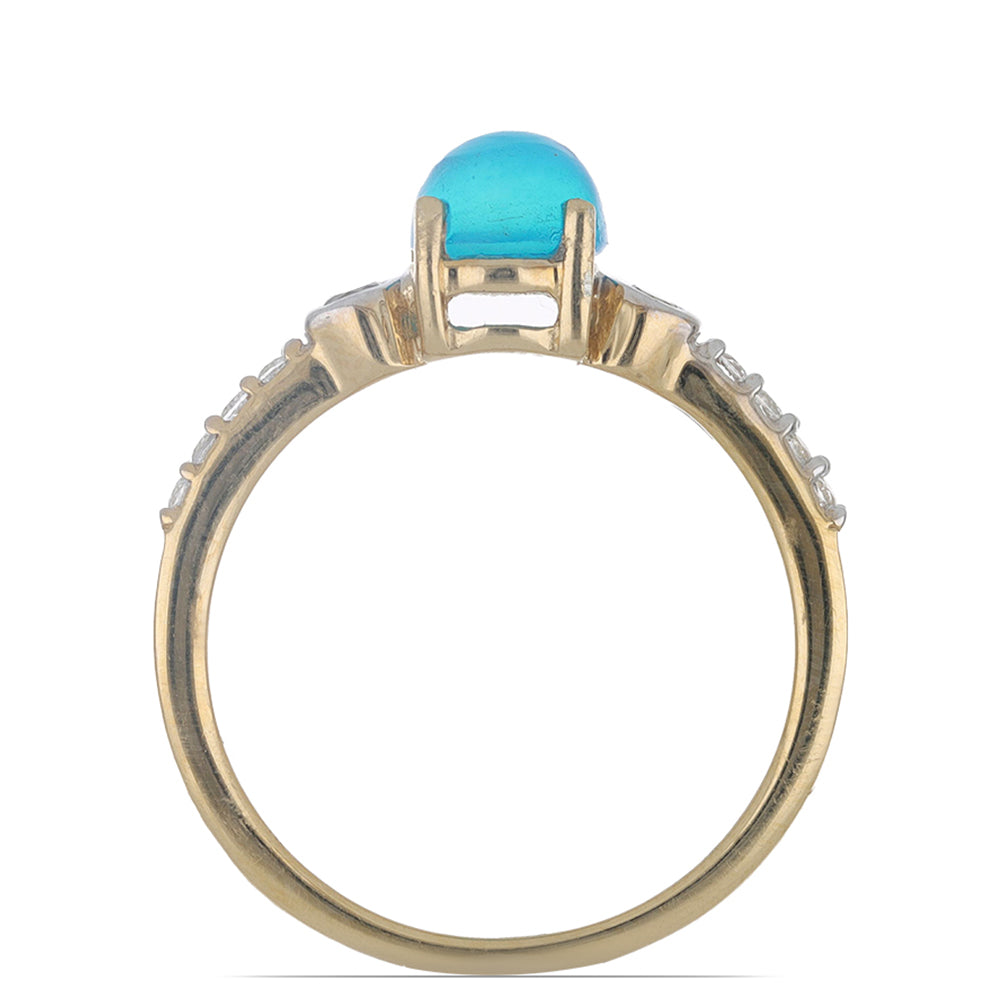 Goldplattierter Silberring mit blauem äthiopischem Opal aus Lega Dembi und weißem Topas