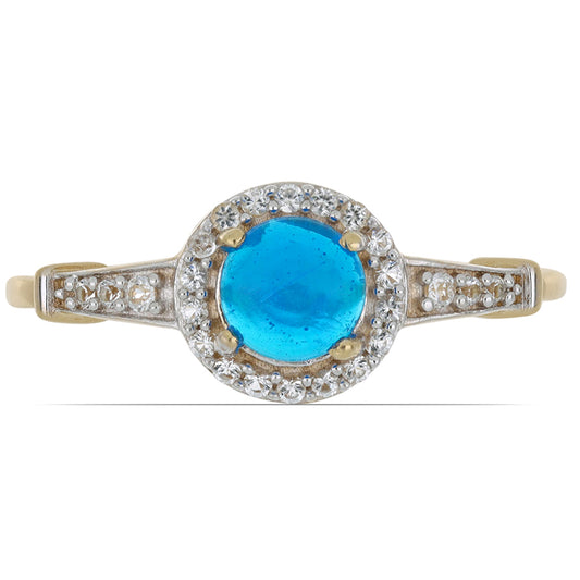 Goldplattierter Silberring mit blauem äthiopischem Opal aus Lega Dembi und weißem Topas
