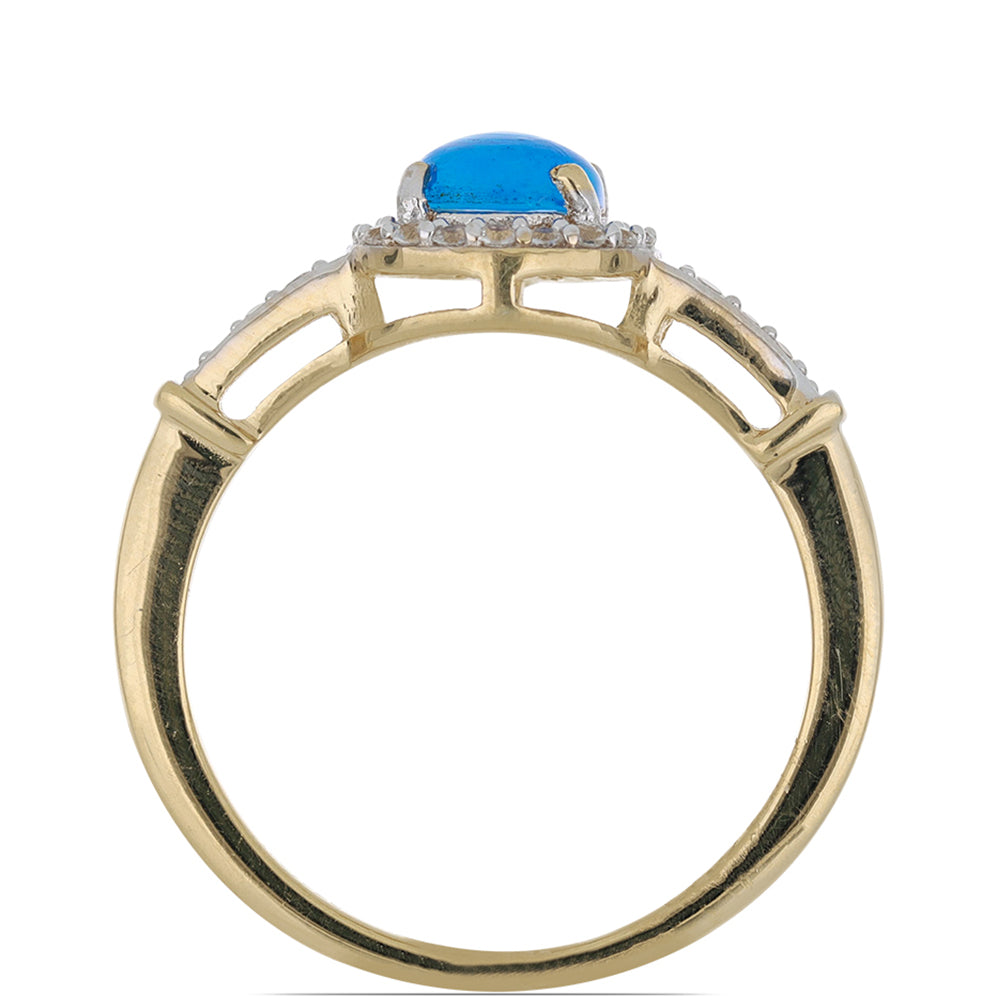 Goldplattierter Silberring mit blauem äthiopischem Opal aus Lega Dembi und weißem Topas 3 