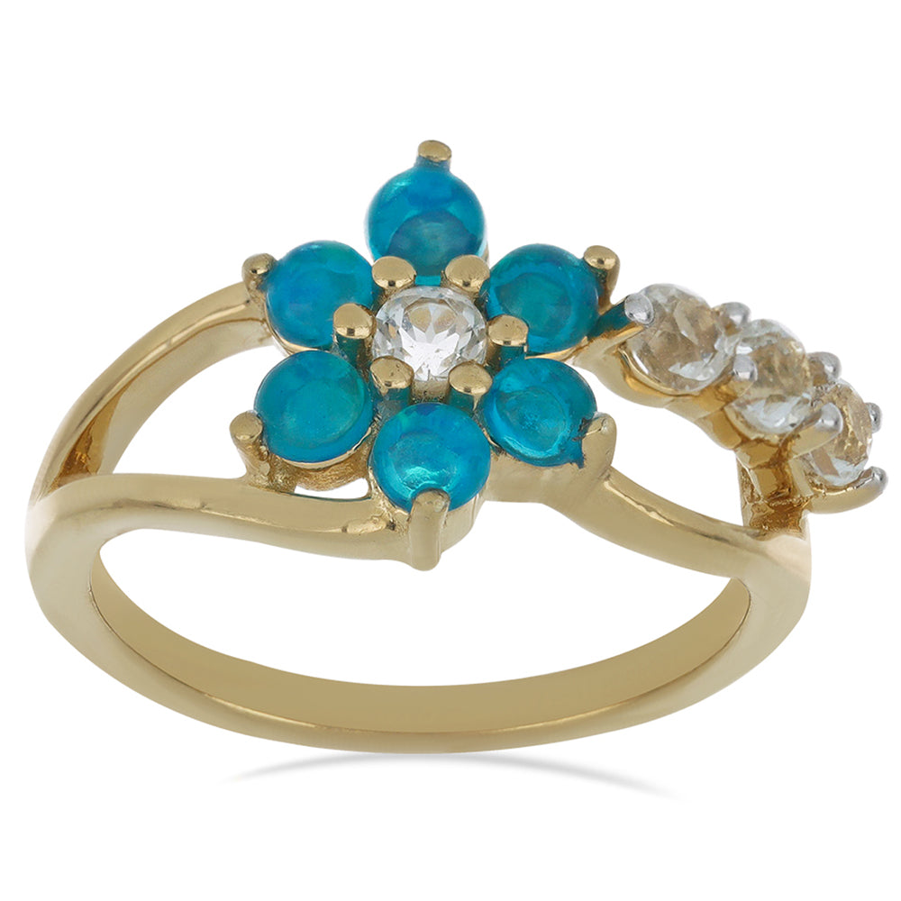 Goldplattierter Silberring mit blauem äthiopischem Opal aus Lega Dembi und weißem Topas 2 